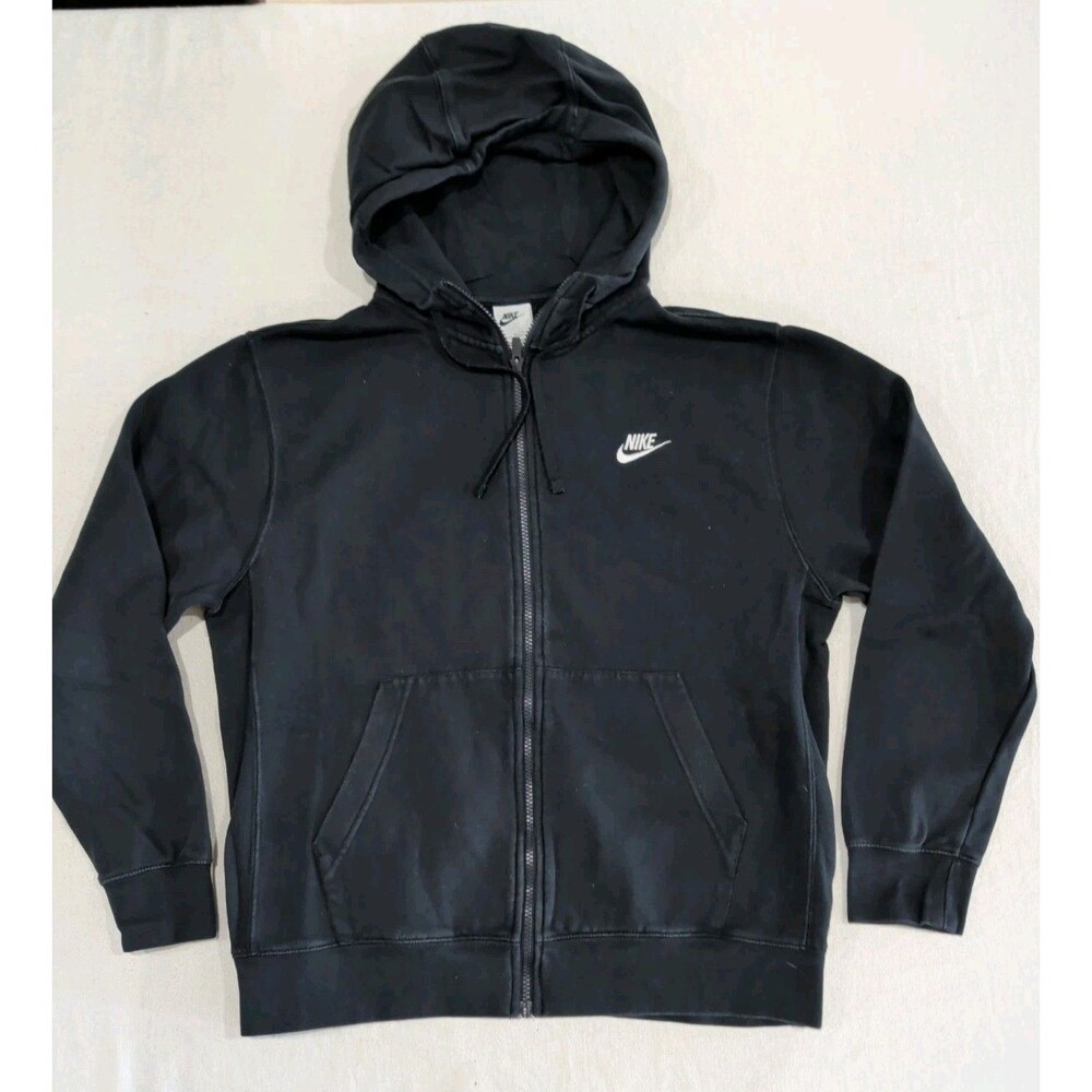 Nike Black Full Zip Hoodie Pockets Solid Logo Adult Size Medium
